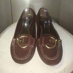 Merona burgundy gold buckle leather‎ loafers Women’s Size 8